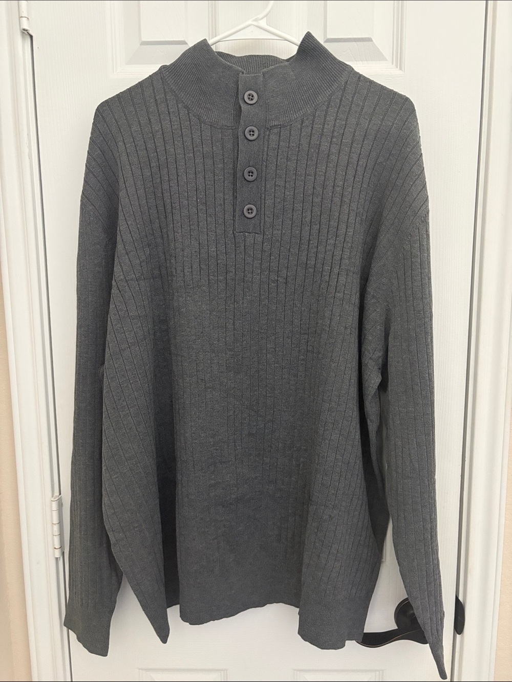 Men's Rib-Knit Turtleneck Button Pullover Sweater - Gray